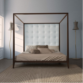 Letto king size a baldacchino imbottito in legno massello