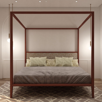 Letto king size a baldacchino moderno con testata imbottita