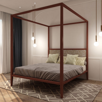 Letto a baldacchino moderno testata bassa in legno di tiglio