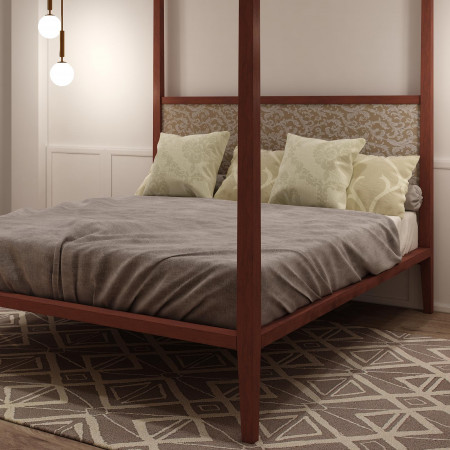 Letto a baldacchino moderno testata bassa, dettaglio imbottitura
