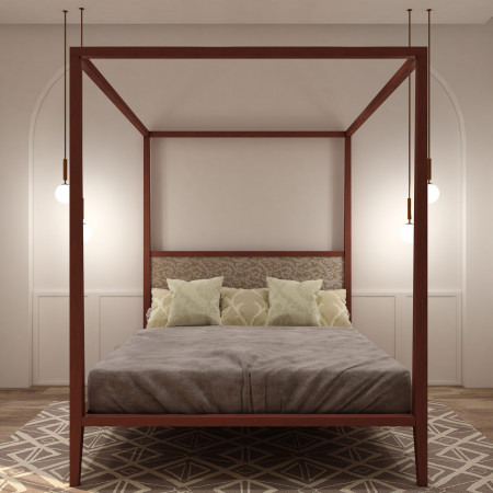 Letto a baldacchino moderno in legno di tiglio con testata bassa