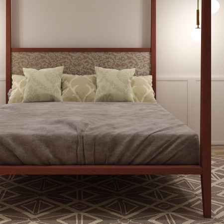 Letto a baldacchino moderno testata bassa in legno e ecopelle