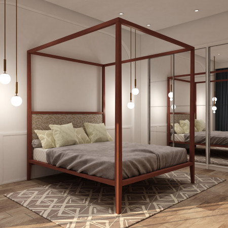 Letto a baldacchino moderno legno tiglio imbottito