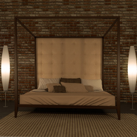 Letto a baldacchino moderno imbottito, dettaglio struttura