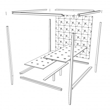 Assemblaggio letto a baldacchino moderno con testata imbottita