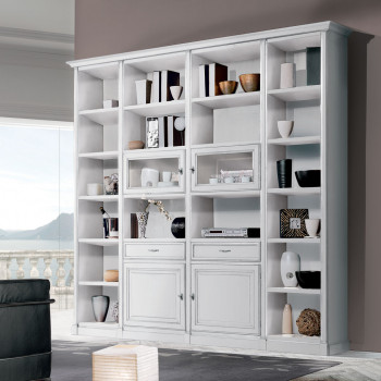 Libreria con ante chiuse e vetro, dettaglio finiture