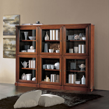 Libreria in legno 6 ante con vetro, dettaglio ambientato