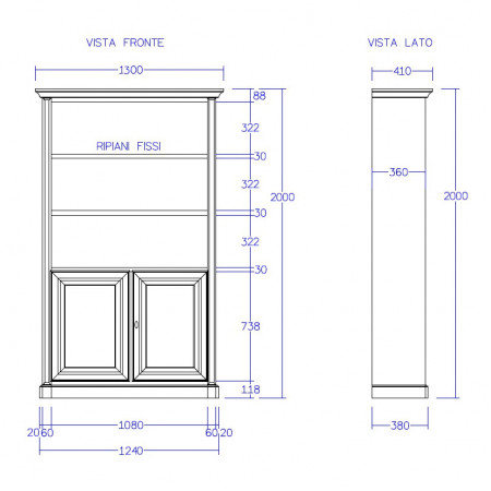 Libreria in legno con due porte