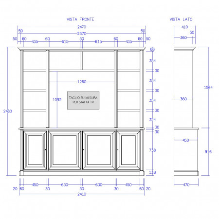 Disegno tecnico mobile porta TV su misura