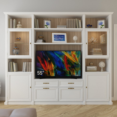 Mobile porta TV su misura con vetrinette e TV 55 pollici