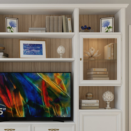 Mobile porta TV su misura con vetrinette in legno e TV