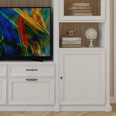 Mobile porta TV su misura, dettaglio vetrinette e LED
