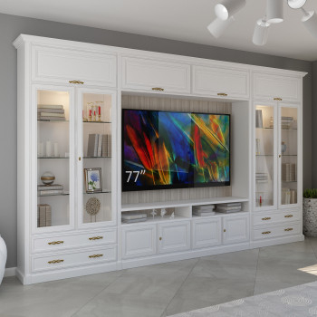 Parete attrezzata porta TV su misura con vetrinette illuminate