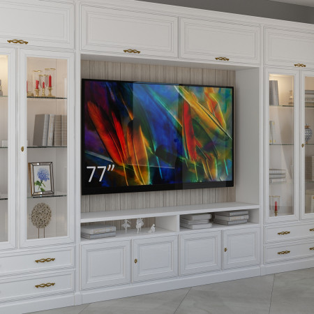 Parete attrezzata porta TV su misura con vetrinette illuminate