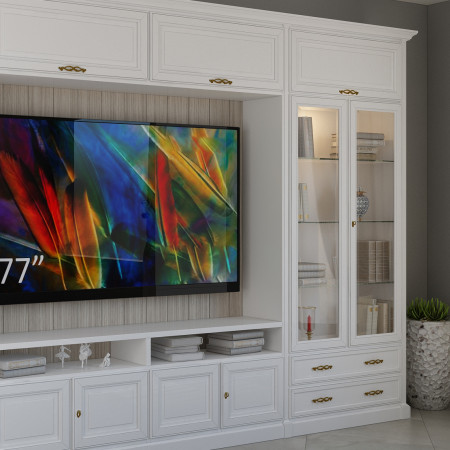 Parete attrezzata porta TV su misura con vetrinette illuminate