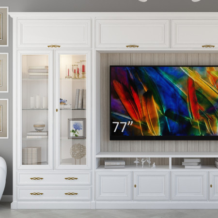 Parete attrezzata porta TV su misura con vetrinette illuminate