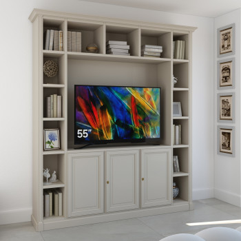 Parete porta TV classica su misura legno con ante bugnate