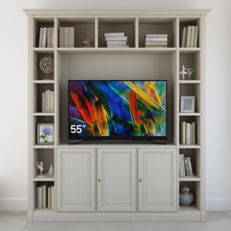 Parete porta TV su misura con schienale dogato e libro
