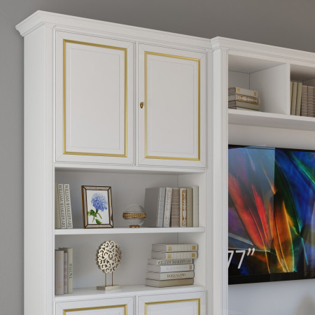 Parete attrezzata porta TV legno con dettagli oro