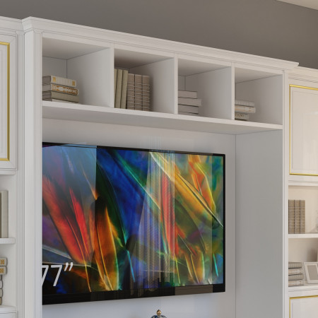 Dettaglio parete attrezzata porta TV, ante con profilo dorato