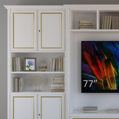 Parete attrezzata porta TV con dettagli in oro