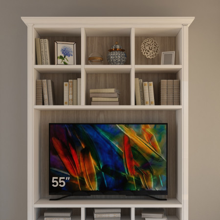 Mobile classico porta TV su misura con TV da 55 pollici e scaffali decorativi