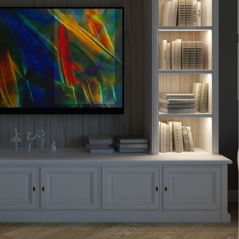 Parete in legno porta TV su misura con luci led