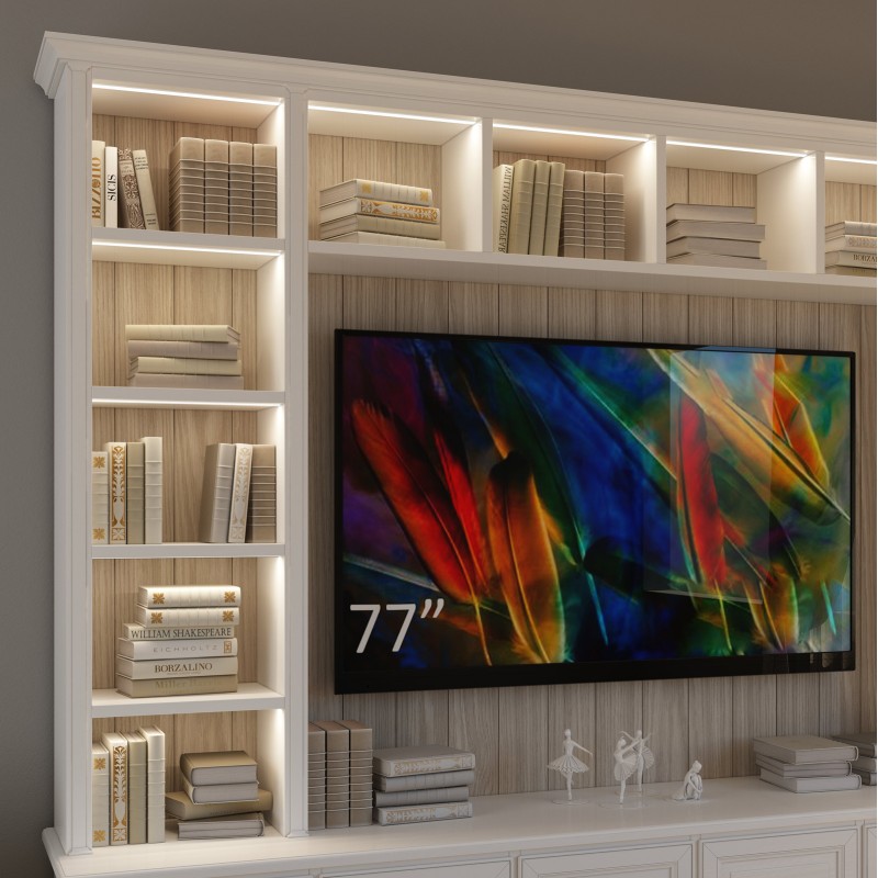 Mobile TV Sospeso In Legno Massello Con Luci – Parete Attrezzata Per Soggiorno, Sala Da Pranzo, Camera Da Letto – 30cm Di Profondità, Capacità 200kg