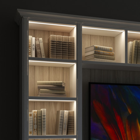 Mobile da soggiorno con luci led, dettaglio libreria
