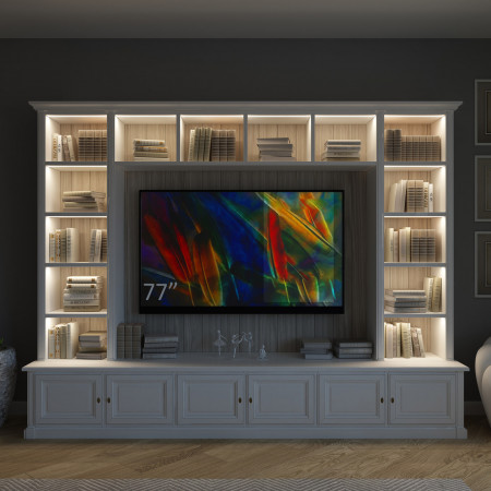 Mobile da soggiorno con luci led e schienale in rovere