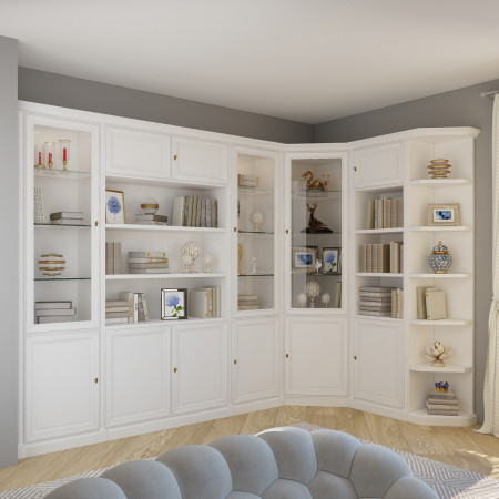 Libreria ad angolo su misura in legno con ripiani eleganti