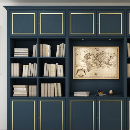 Libreria su misura in stile classico, blu e oro