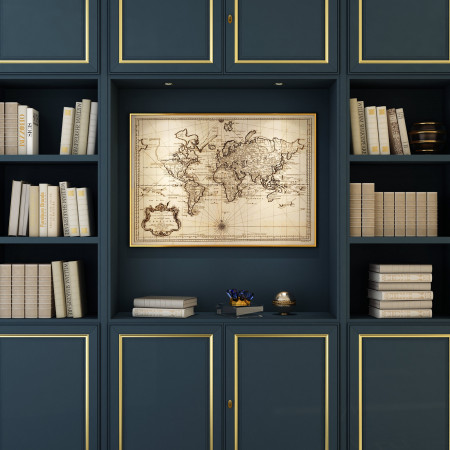 Libreria su misura in stile classico blu con dettagli oro