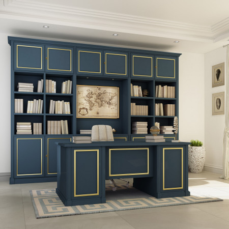 Libreria su misura legno stile classico blu notte