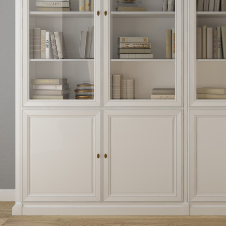 Libreria su misura con ante in legno e vetro, dettaglio