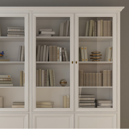 Libreria su misura con ante legno e vetro, dettaglio superiore