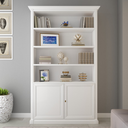 Libreria su misura con due ante in legno, dettaglio design