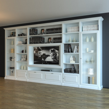 Parete soggiorno su misura, con vano TV e vetrine
