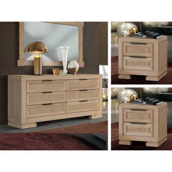 Gruppo notte in legno di frassino con comò e comodini