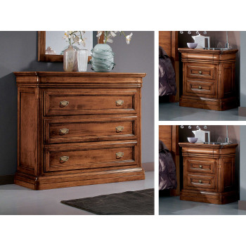 Gruppo notte classico in legno con comò dettagliato