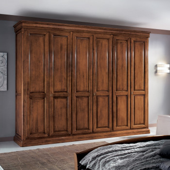 Armadio 6 ante con bugne in legno noce