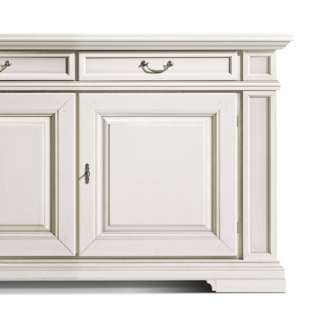 Credenza in legno con 2 ante, dettaglio cornici sagomate