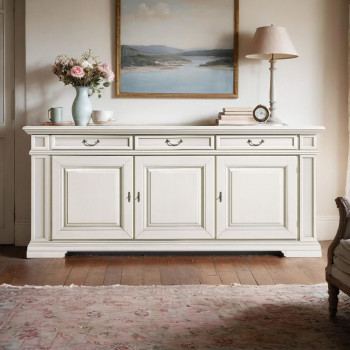 Credenza in legno a tre ante con profili sagomati