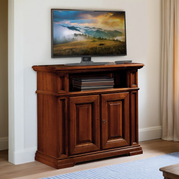 Porta tv due ante, vano a giorno, dettaglio legno