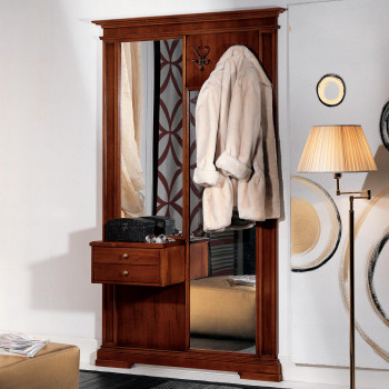 Pannello per ingresso in legno con cassetti e specchi