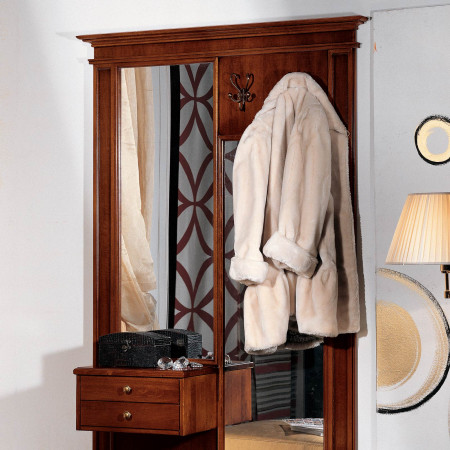 Pannello per ingresso in legno con specchio e attaccapanni
