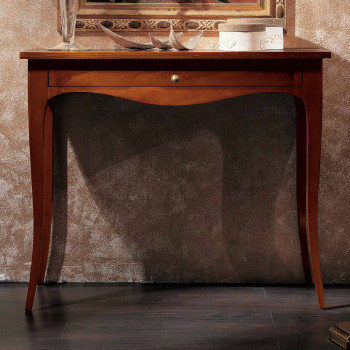 Consolle con cassetto sottopiano, dettaglio gambe curve