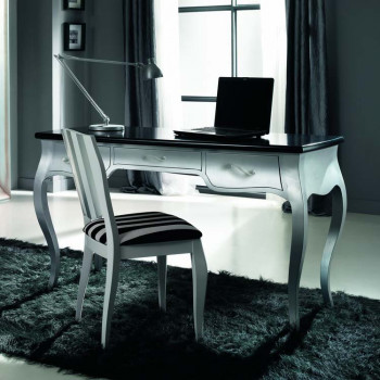 Scrittoio classico in legno con piano nero e gambe sagomate