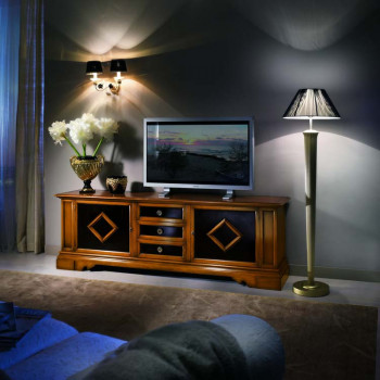 Porta tv con rombi nelle ante, dettaglio del legno