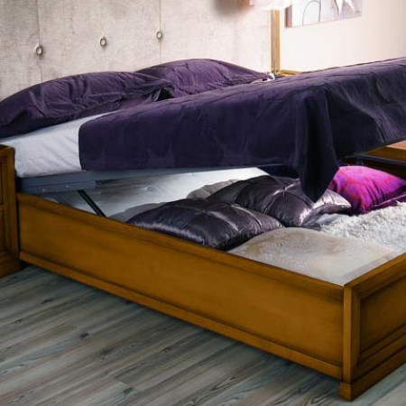 Letto 1 piazza con contenitore aperto, legno noce